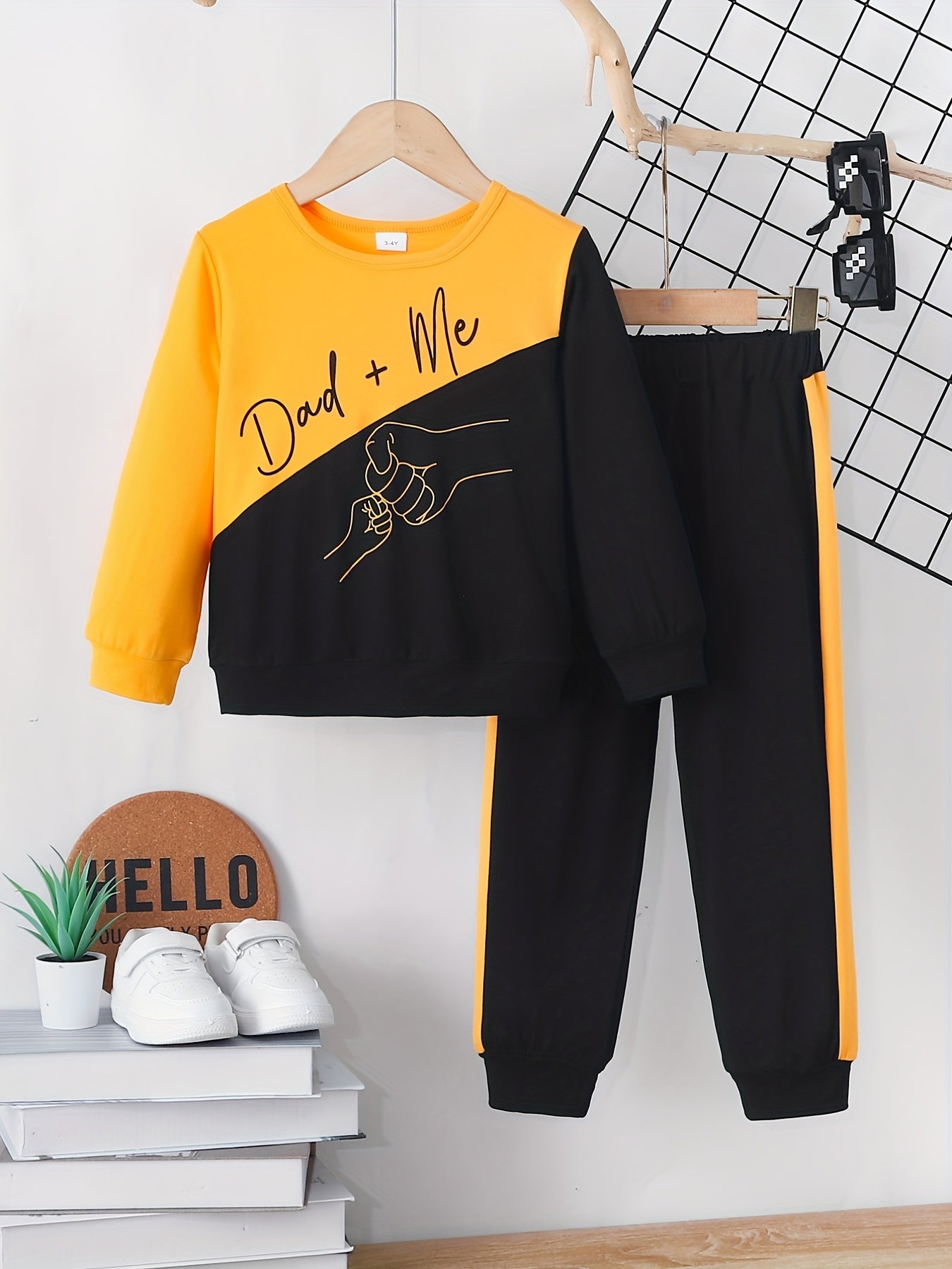 Boys 2pcs Sweatshirt & Elastic Waist Pants DAD ME Print Long Sleeve Pullover Top