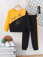 Boys 2pcs Sweatshirt & Elastic Waist Pants DAD ME Print Long Sleeve Pullover Top