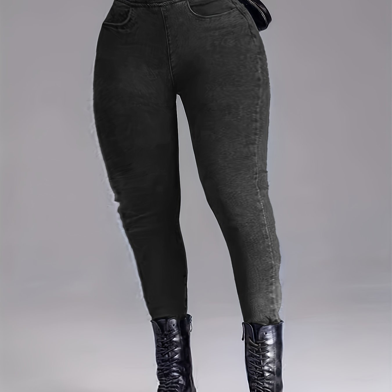Stretchy High Waist Leggings Slim Fitting Slash Pocket Long Jeans