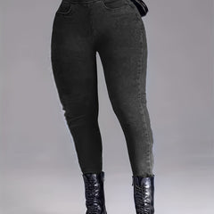 Stretchy High Waist Leggings Slim Fitting Slash Pocket Long Jeans