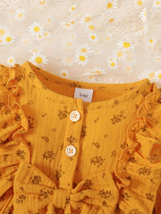 2pcs Baby Girl Long Ruffled Sleeve Bow Bodysuit With Bandana