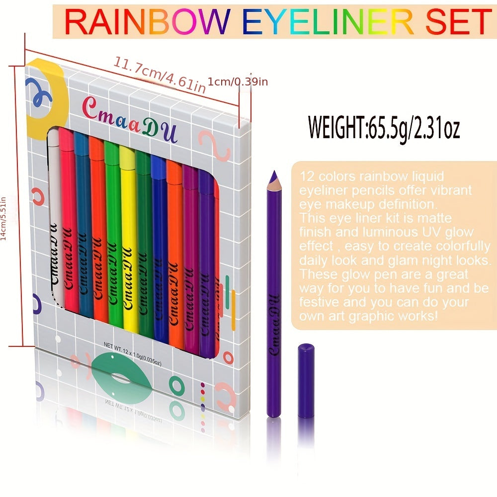 12 Colors Neon Eyeliner Pen Set Waterproof Long Lasting