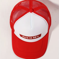 Born In 90s Trucker Hat Red Baseball Cap Adjustable Mesh Sunshade Dad Hat