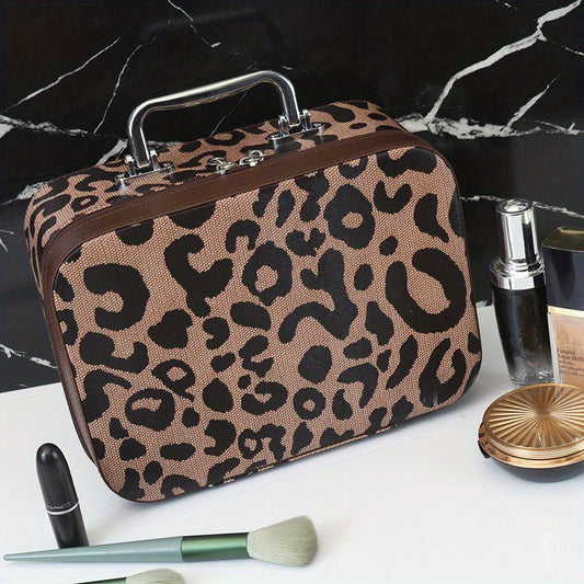 Leopard Pattern Makeup Train Case with Handle