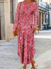 Allover Ditsy Print Maxi Dress With Pockets