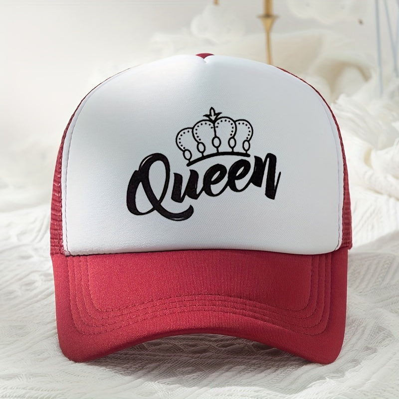 Queen Crown Print Trucker Hat Mesh Breathable Baseball Cap for Women