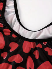 Heart Print Racer Back Tank Bra & Panty Lingerie Set