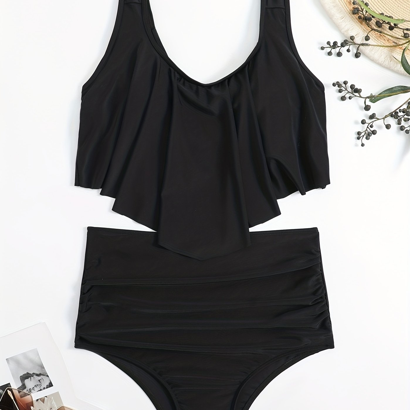Peplum Tankini Set High Waist Swimsuit Women's Swimwear