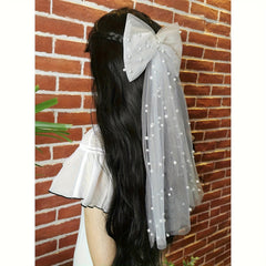 Bridal Hair Clip Pearl Bow Tulle Hairpin