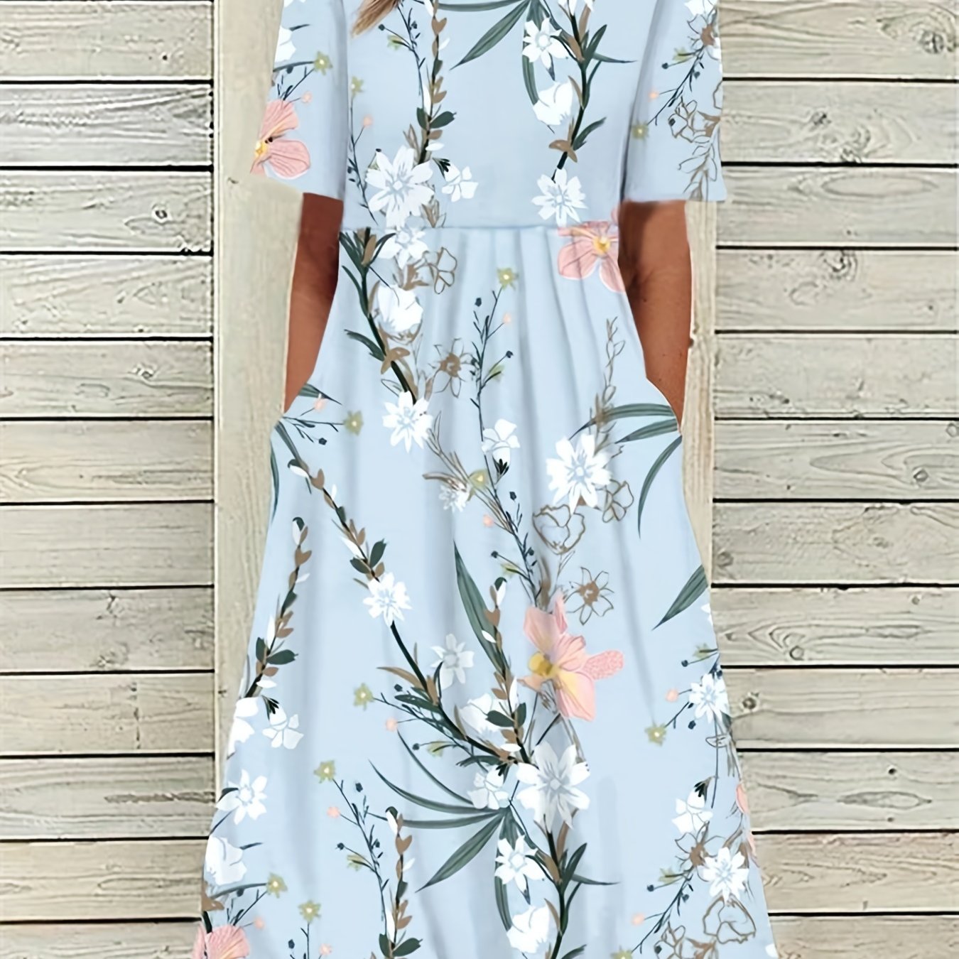 Floral Print Short Sleeve Casual Dress with Pockets