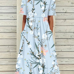 Floral Print Short Sleeve Casual Dress with Pockets