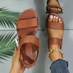Women's Roman Style Flat Sandals Open Toe Buckle Strap Casual Beach Sandals