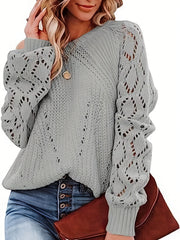 Casual Sweater Women's Eyelet Embroidered Lantern Sleeve