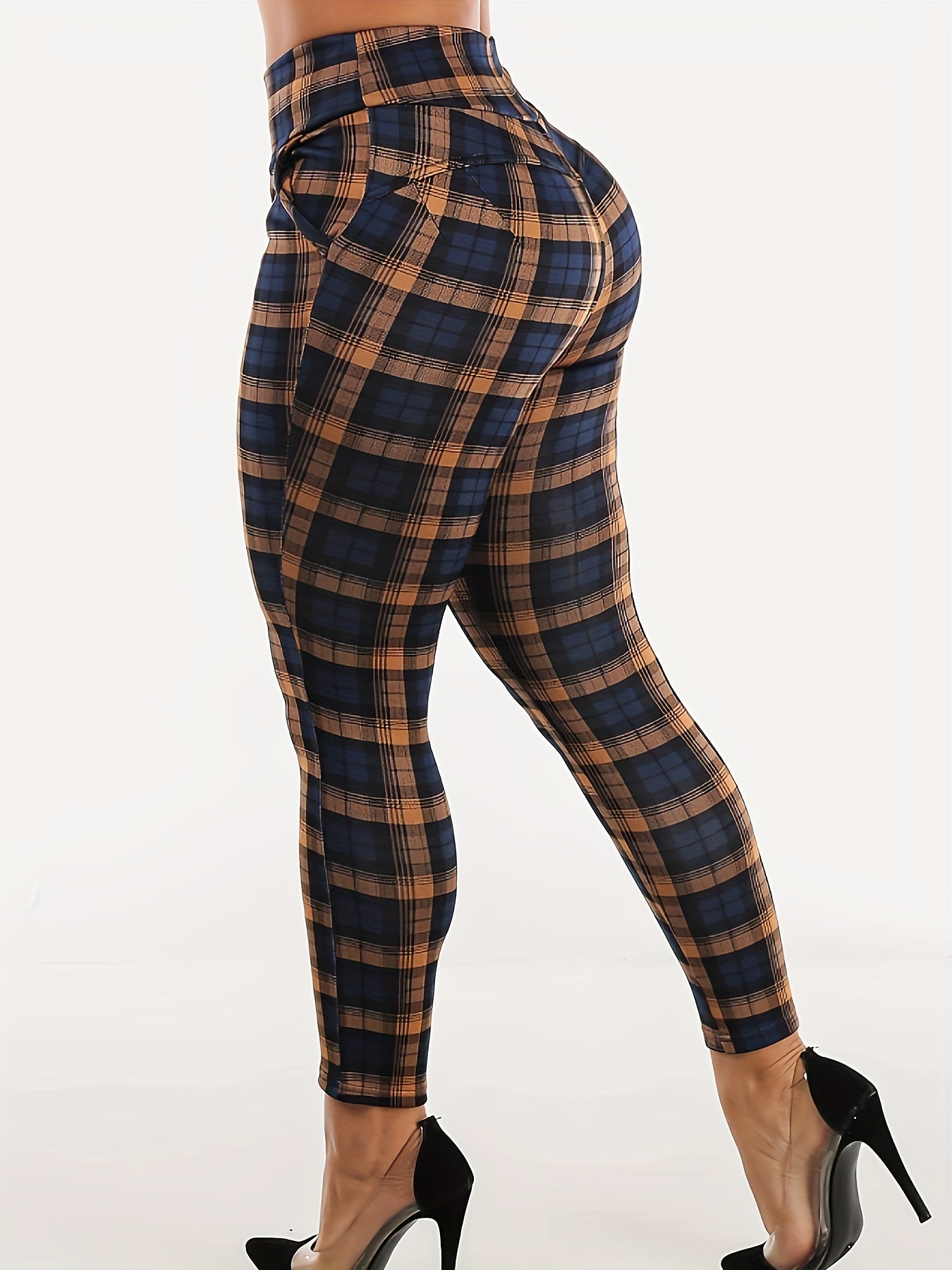 Women's Plus Plaid Print High Rise Skinny Leggings