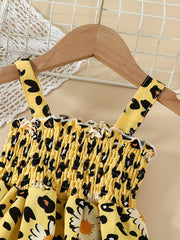 Toddler Girls Leopard Flowers Graphic Frill Trim Cami Dress