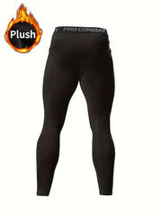 Men's Solid Fleece Warm Compression Pants for Outdoor Workout