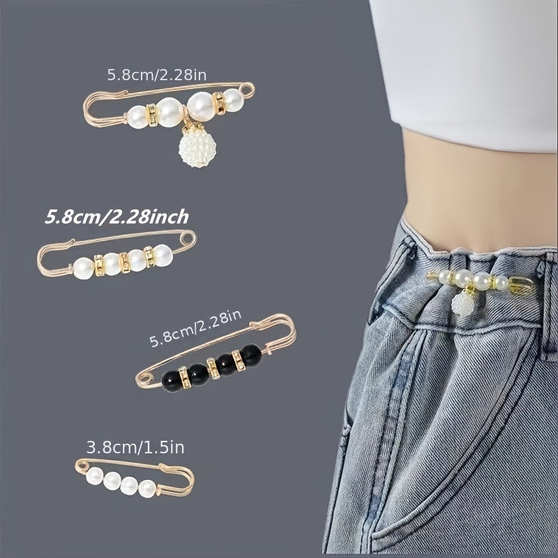 2pcs Faux Pearl Waist Buttons Pin Faux Pearl Brooch For Pants