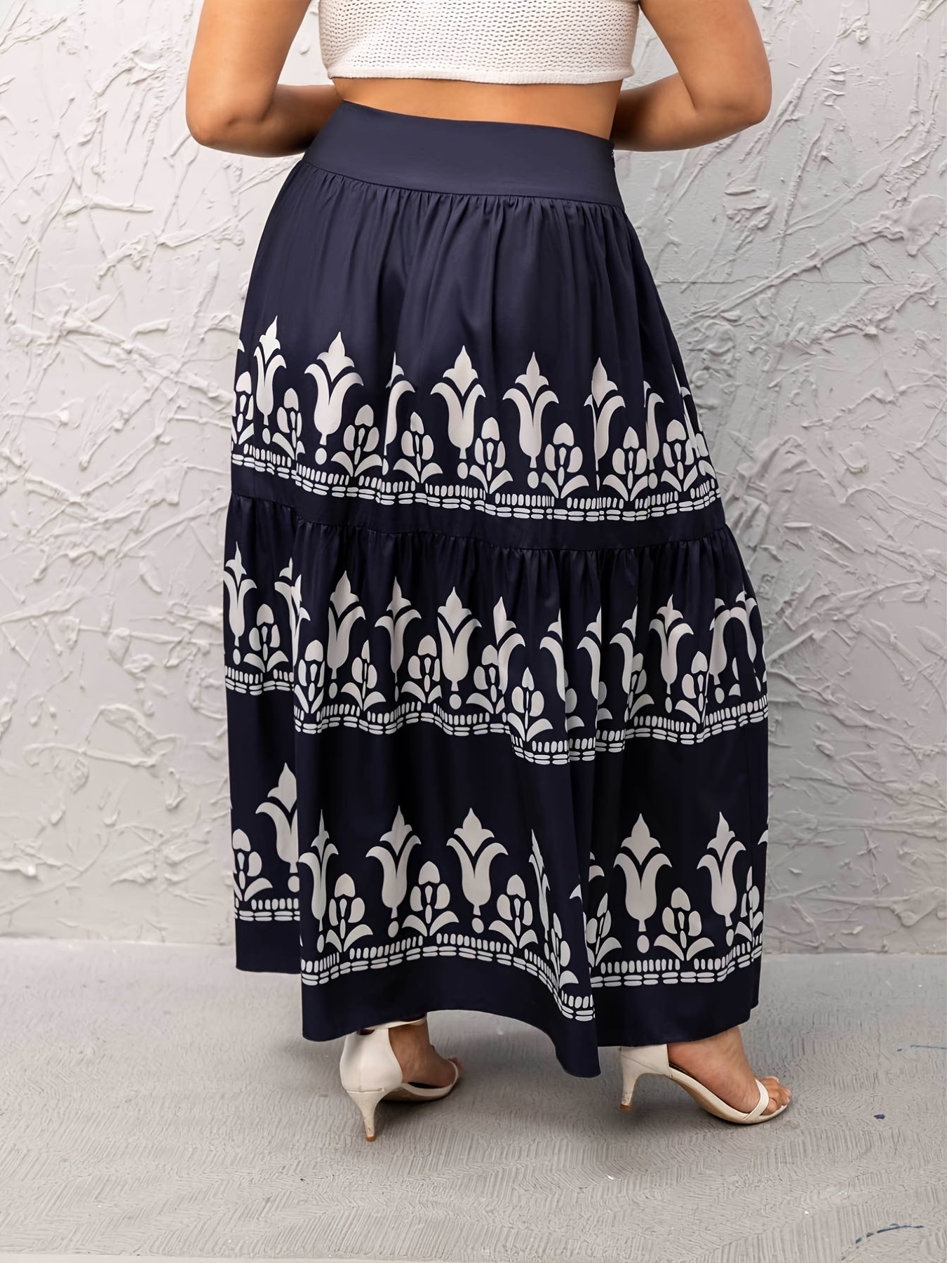 Boho Skirt Women's Plus Floral Print High Rise Pleated Maxi Smock Skir