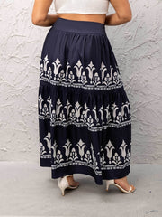 Boho Skirt Women's Plus Floral Print High Rise Pleated Maxi Smock Skir