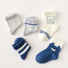 5pairs Boys Cartoon Striped Socks for Autumn Winter