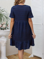 Ruched Solid Dress Casual V Neck Short Sleeve Summer Dress Women's Clothing