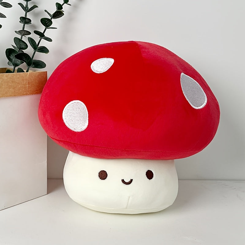 Cartoon Mushroom Plush Toy Soft Polyester Red Mushroom with Face