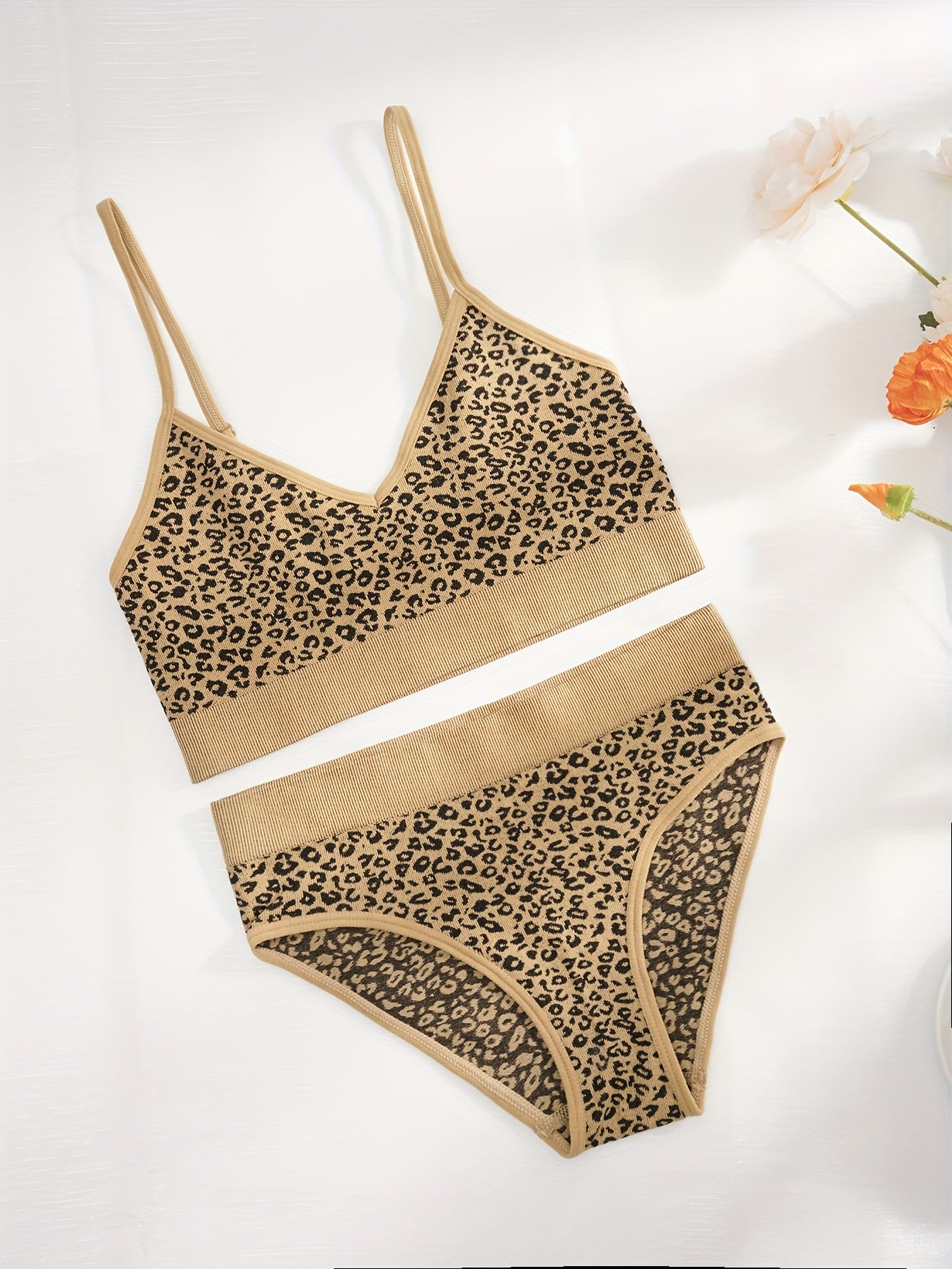 Leopard Bra & Panties Set Full Coverage Bra & Elastic Panties Lingerie