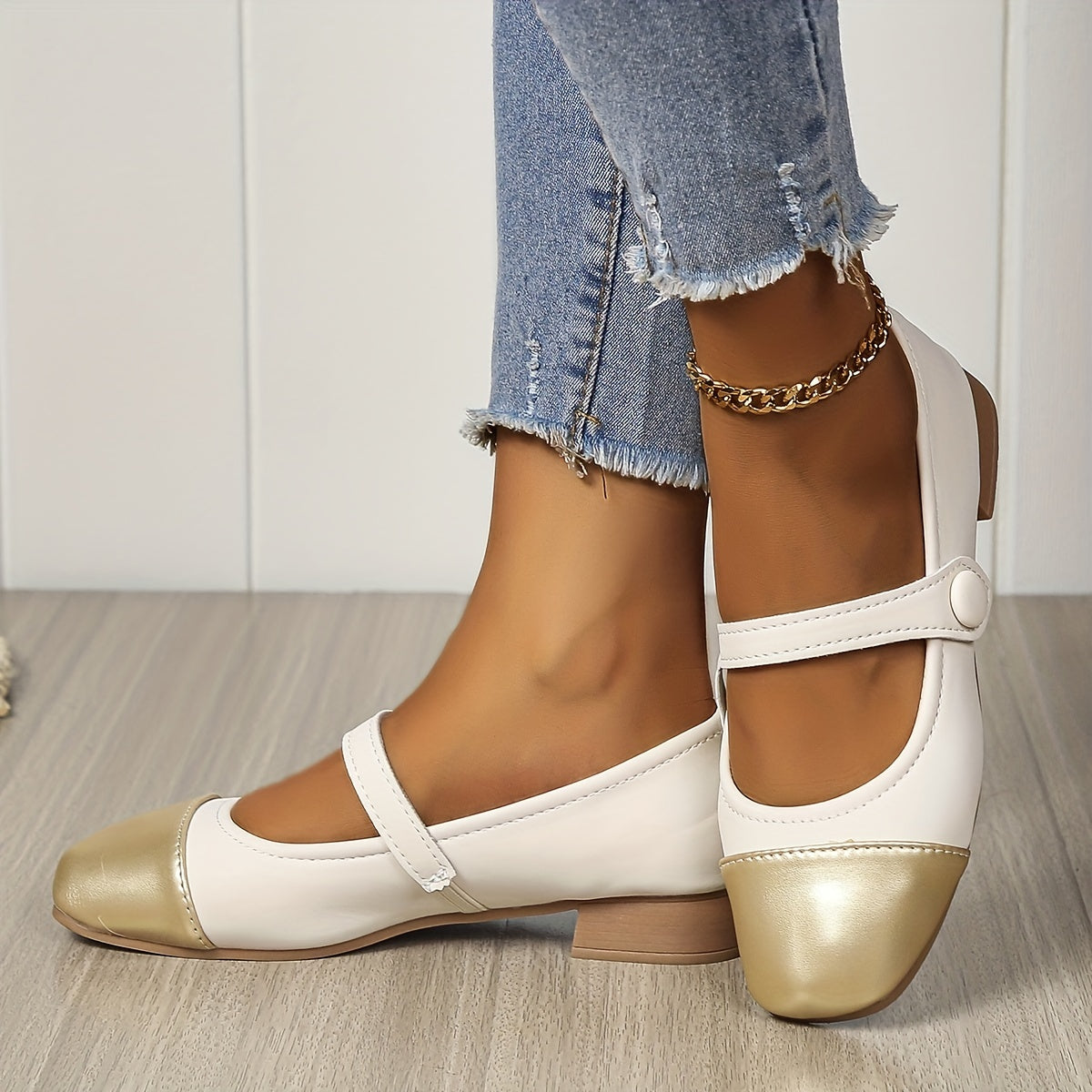 Colorblock Buckle Strap Mary Jane Shoes