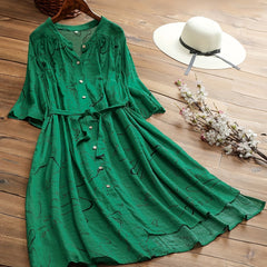 Shirt Dress Abstract Print Stand Collar Button Up