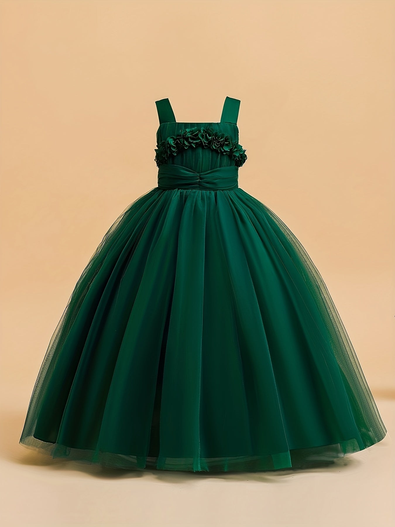 Girls Princess Dress Floral Embroidered Sequin Tulle Ball Gown