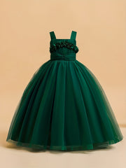 Girls Princess Dress Floral Embroidered Sequin Tulle Ball Gown
