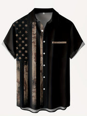 American Flag Print Men's Short Sleeve Shirt for Summer Vacation Resort