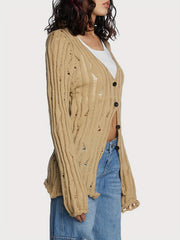 Button Front Cut Out Cardigan for Women