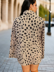 Women's Plus Leopard Print Button Up Long Sleeve Blouse
