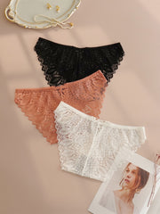 3 Pack Plus Size Panties Set Eyelet Embroidered Lace Criss Cross Three Piece