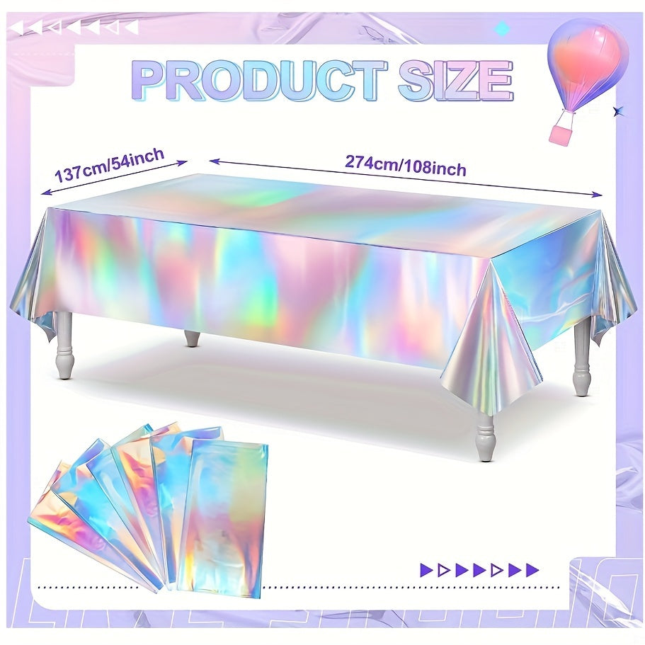 Rainbow Plastic Tablecloth Disposable Holographic Foil Rectangle Tablecloth