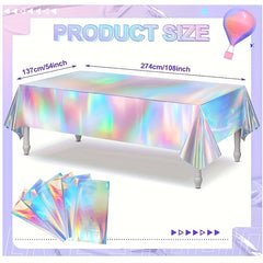 Rainbow Plastic Tablecloth Disposable Holographic Foil Rectangle Tablecloth