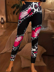 Butterfly & Leopard Print Skinny Leggings High Waist Stretchy Leggings