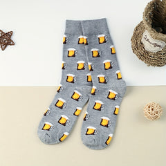 3 Pairs Beer Print Socks Cartoon Comfy Mid Tube Women's Stockings