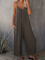 Boho Ruched Wide Leg Jumpsuit Sleeveless