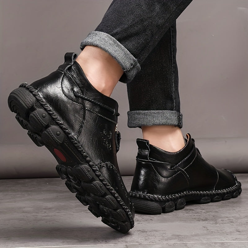 Men's Stitched Mid Top Zipper Boots Outdoor Shoes