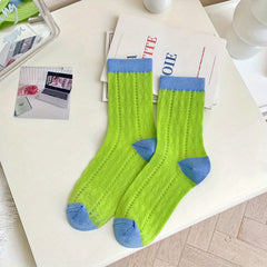 Argyle Pattern Socks Colorblock Crew Socks Women's Stockings