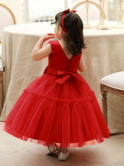 Princess Dress Sleeveless Bow Mesh Puffy Skirt Girls Gown Dress
