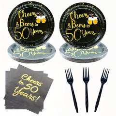 50th Birthday Party Supplies Cheers & Beers Tableware Set