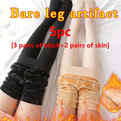 5 Pairs Plush Lined Tights Opaque High Waist Thermal Elastic Leggings