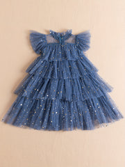 Star Sequin Tutu Dress Girls Tunic Flying Sleeve Dress For Party