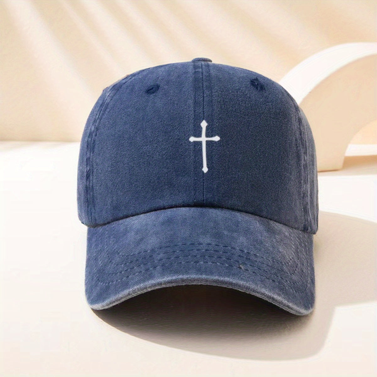 Cross Printed Baseball Cap Unisex Washed Distressed Casual Sun Hat
