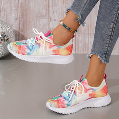 Tie Dye Lace Up Athletic Mesh Sneakers for Women