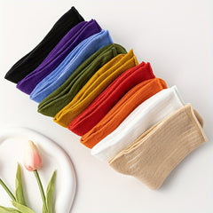 9 Pairs Women's Mid Tube Socks Breathable Solid Stockings Hosiery