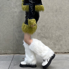 Y2K Faux Fur Leg Warmers Knee High Socks